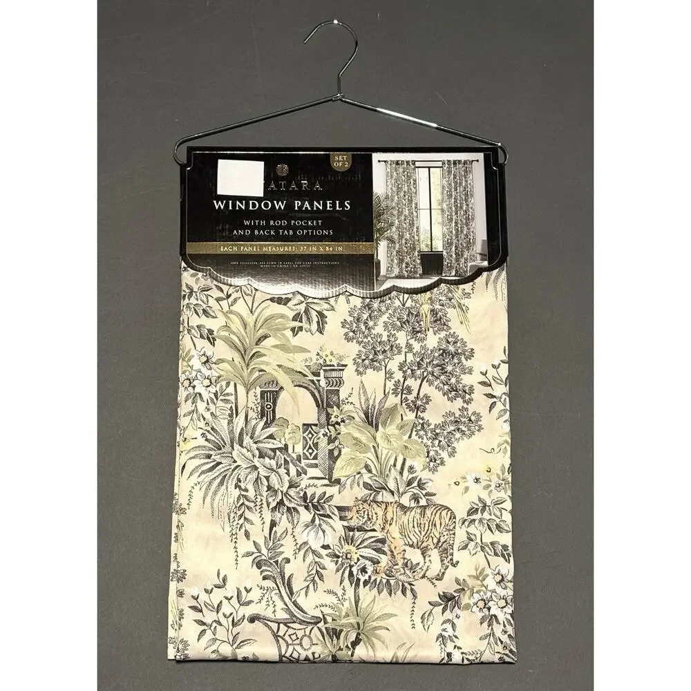Anatara Tiger Jungle Birds Window Curtains Panels Drapes 84” Slight Satin Finish